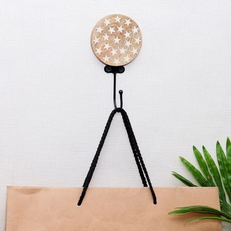 Star Pattern Brown Wooden Hooks For Kids